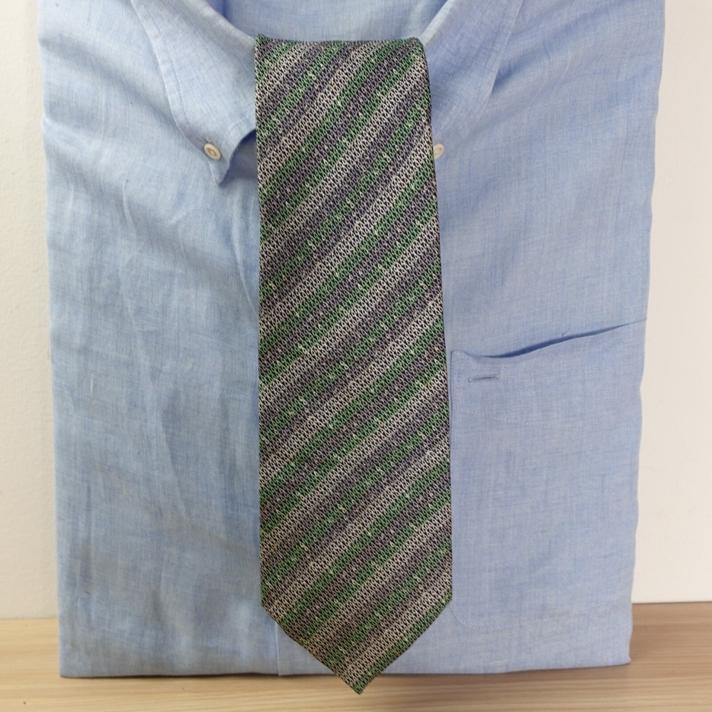 MICHIKO KOSHINO Neck Tie Men Purple Green Designer Striped Preppy High End JAPAN